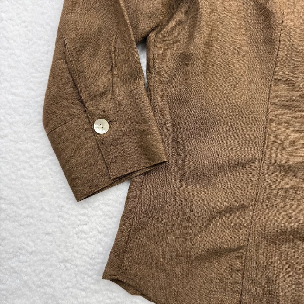 East 5th Linen Blend Lagenlook Minimalist Boho Button Up Blouse Brown Womens M - Picture 4 of 10